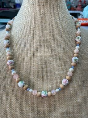 Artisan Transfer-Ware Beads, Glass, Crystal, and Fresh Water Pearl Necklace